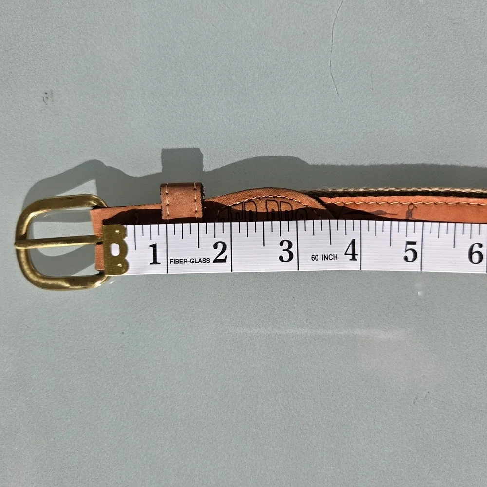 ZEP-PRO Mens Fishing Belt Tan Leather Canvas Snook Embroidered Solid Brass 42 44